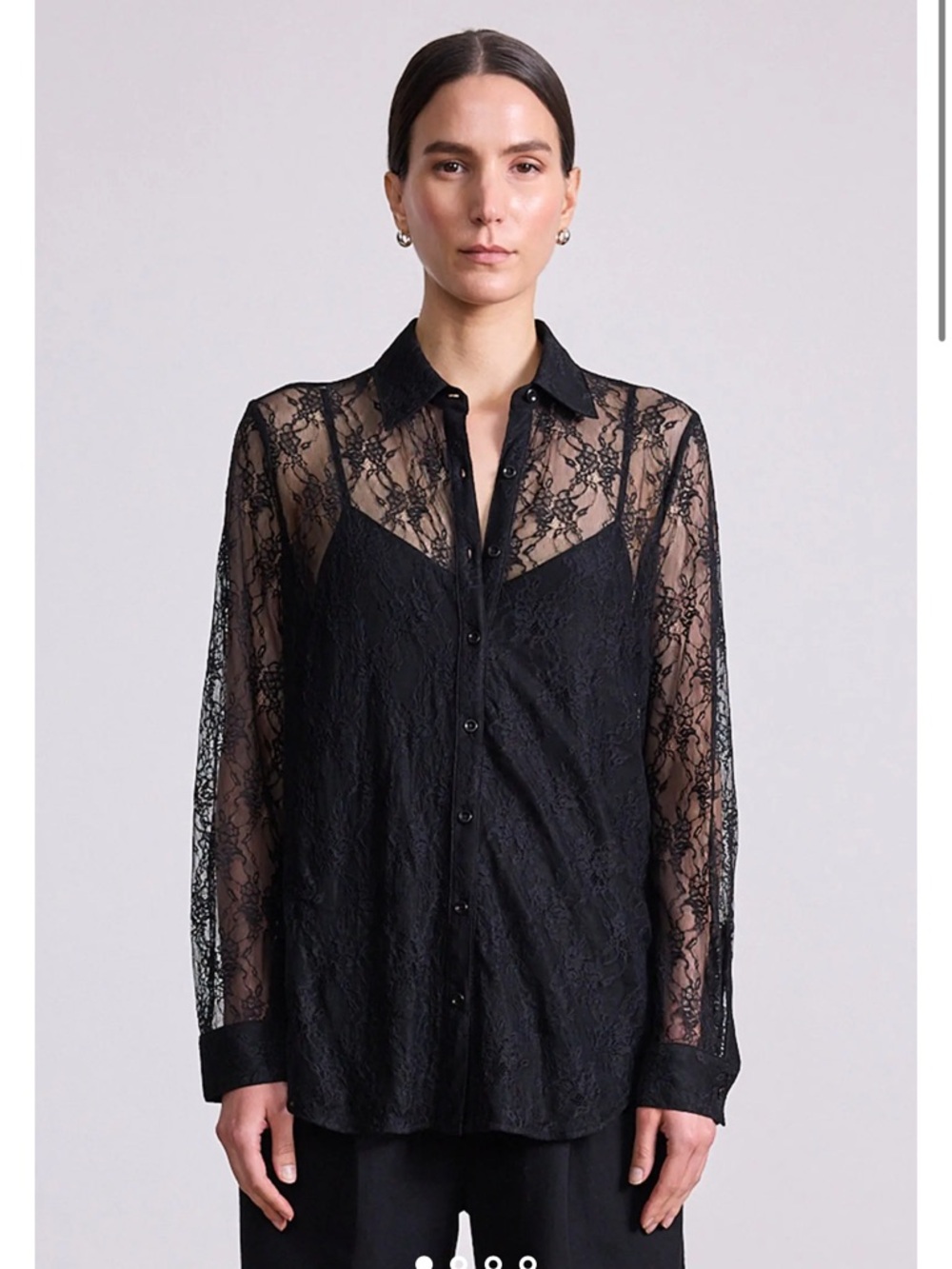 Apiece Apart Black Sheer Lace Button-Down Blouse